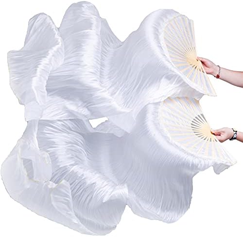 FJYIRI Женски 1 Чифт Копринени Дълги Вуалей За Танц на Корема Ръчно изработени Бял Цвят