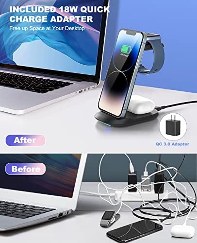 Безжично зарядно устройство, Поставка за бързо зарядно устройство 3 в 1, Съвместима с iPhone 14/13/12/11 Pro Max
