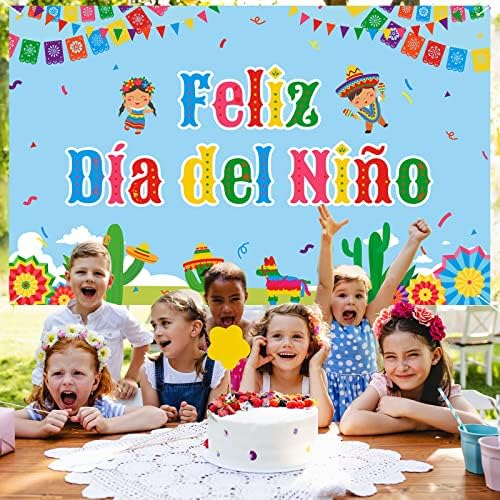 Фелиз Диа дел Ниньо Фон 72x45 Инча Мексиканското Украса За Ден за защита на децата Фиеста Парти Текстилен Банер