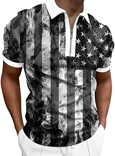 Мъжки Ежедневни Ризи с Флага на сащ с Цип, Риза-Топка за Голф, Блузи С Отворотами, Патриотични Градиентные Патина