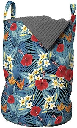 Лятна чанта за дрехи Ambesonne, С изображение на Цветя в Джунглата, Разцъфнал Хибискус, Листа от Палма Арека, Карибите