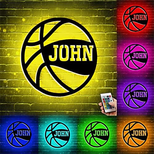 TopGlory Персонални Баскетболно Метални Стенни Художествена Баскетболно Led Лампа с Подсветка, 16 цвята, което променя