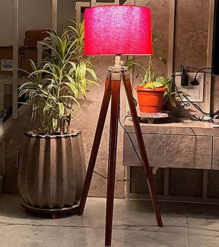 Под лампа Royal Collection с Дървена Статив-Стойка Червен Цвят, с Абажуром за Всекидневна декор