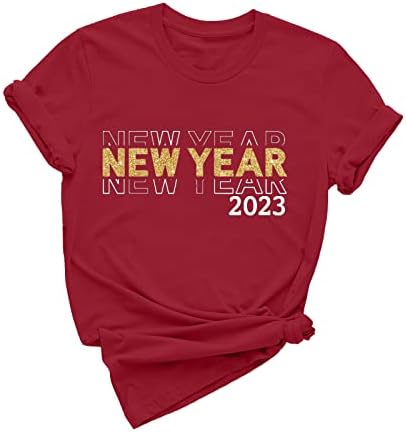Честита Нова Година 2023, Върхове Със Забавна Писмото Принтом, Летни Тениски С Кръгло Деколте и Къс Ръкав, Основни