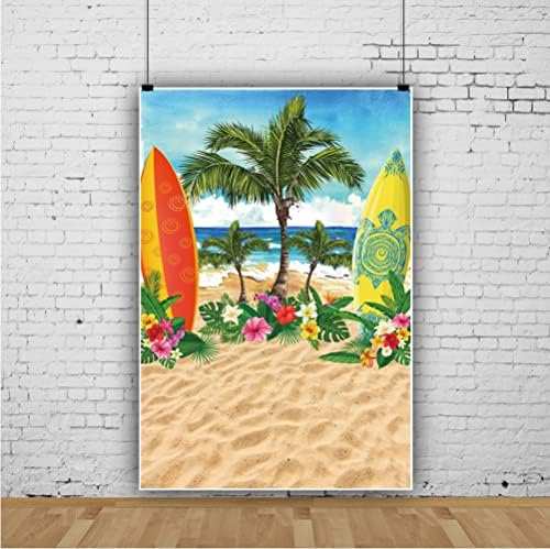 Летен Плаж на Фона на Тропически Бряг на Морето, Пясъчен Плаж с Кокосови Палми Дъска За сърф Фон С Цветен Модел