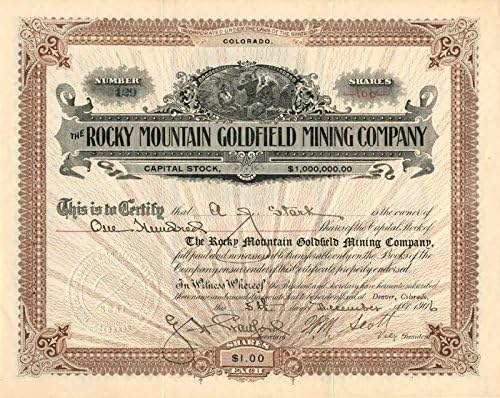 Rocky Mountain Goldfield Mining Co. Склад сертификат