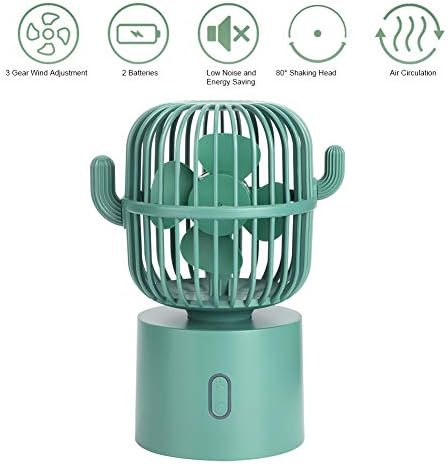 HUANGXING - Настолен вентилатор USB, 3 скорости, регулируема Преносим Настолен вентилатор с хубав Кактусом, Два