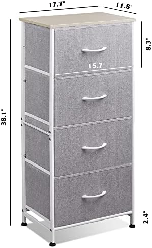 Скрин WLIVE с 4 чекмеджета, Стеллажом за съхранение, Организатора, Текстилен Скрин за Спалня, антре, Гардеробных, Здрава Стоманена рамка, Дървена маса, Удобна дръжка, С?