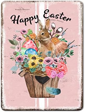 HaHciioo Реколта честит Великден Пролетни Цветя Великденски Заек Яйца Реколта Метални Табели Начало Декор Пролетен