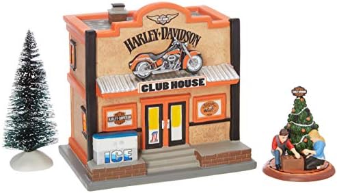 Отдел 56 Harley Davidson Village Clubhouse Запалена Къща Бокс Сет