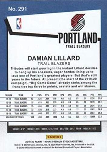 2019-20 Панини Hoops Premium Stock Дребно 291 Търговска картичка баскетболист в НБА Дэмиана Лилларда Портланд Пътека