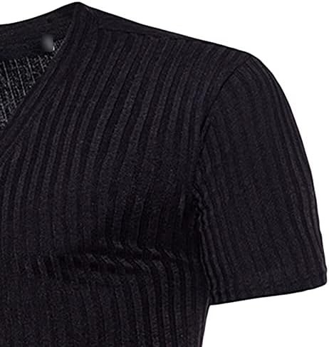 Мъжки Вязаный Пуловер С дълбоко V-образно деколте и Къс Ръкав Muscle Slim Fit, Стрейчевая Тениска С Дълбоко деколте,