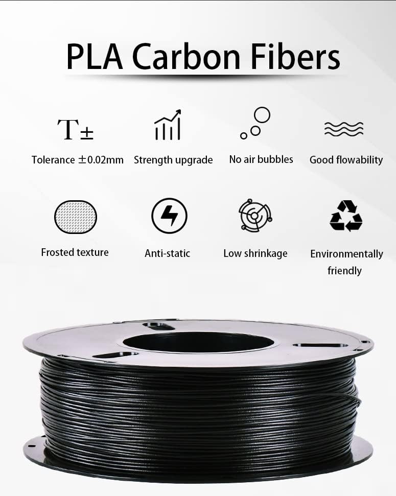Конец от въглеродни влакна PLA 1,75 мм|Конци за 3D-принтер от въглеродни влакна PLA | Тежкотоварни Матова Повърхност,