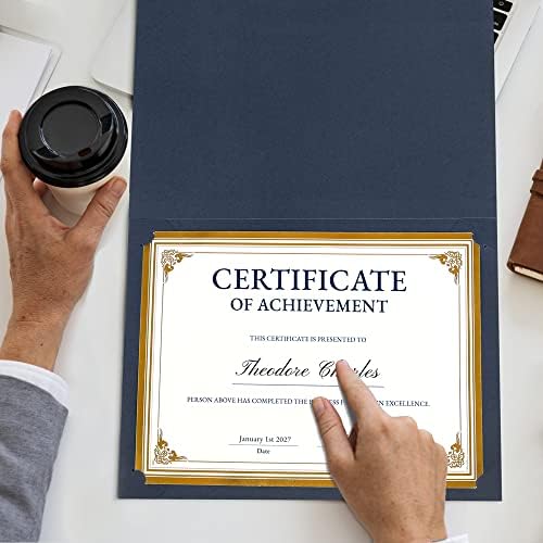 SUNEE 30 Кутии, тъмно синьо притежателите на сертификати за сертификати за премия сертификати размер 8,5x11 инча, Капаци сертификати с кант от златно фолио