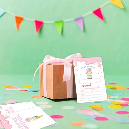 Покана за парти по случай рождения ден със сладолед, Ето Покани картички Scoop (общо 20 броя) С конвертами, Пълнете