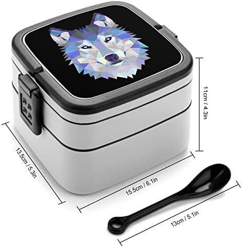 Геометрични вълк-като Двуслойни Контейнери за храна Bento Box с дръжка, Лаптоп за Офис работа
