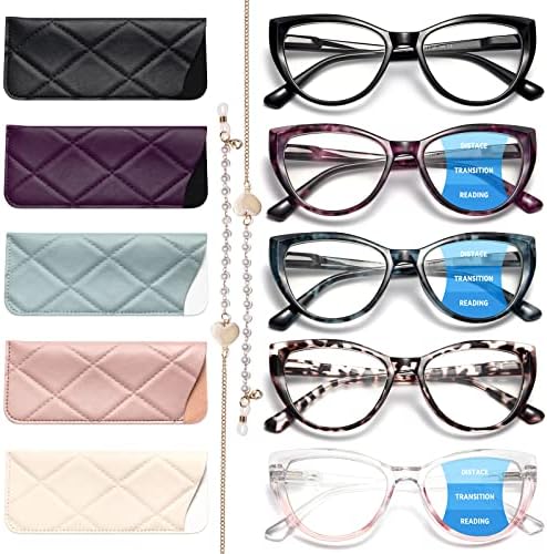 Gaoye, 5 опаковки, Модни очила Котешко око за жени, компютърни очила за четене със синя светлина, антибликовые с