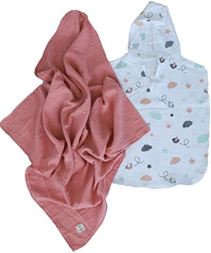 Муслиновое Универсално Изсушаващо кърпа и Панчо с качулка за момчета и Момичета (Птиченце, от 5-6 години)