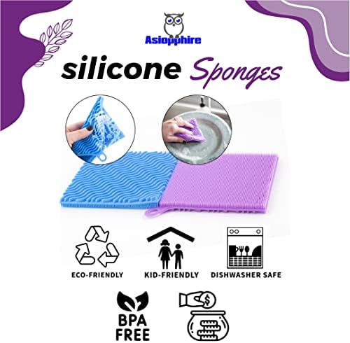 Силиконова гъба за миене на чинии [4 опаковки] – 4 Двустранни гъба от хранително-силикон за миене на съдове и почистване
